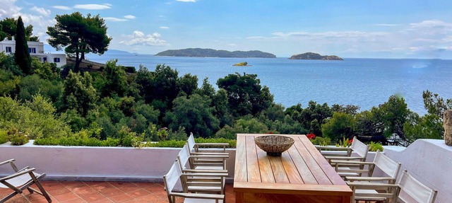 Seafront Villa with amazing view just 30 meters from semi-private beach in Skiathos